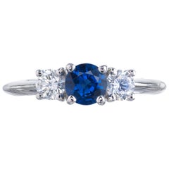 Vintage GIA Certified .65 Carat Sapphire Diamond Three-Stone Engagement Ring