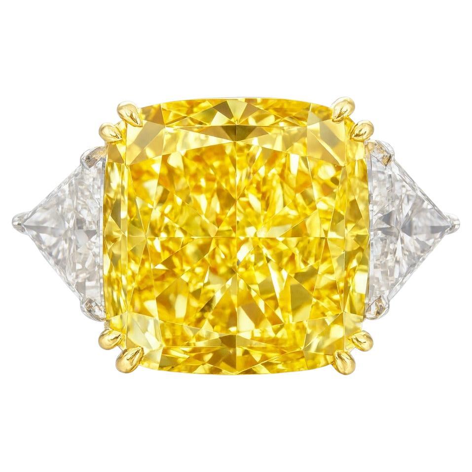 GIA Certified 6.50 Carat Cushion Cut Fancy Yellow Vs1 Clarity Diamond Ring