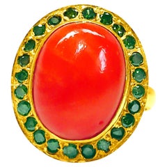 GIA Certified 6.50 Carat Fancy Green Diamond Coral 21K Gold Cocktail Ring