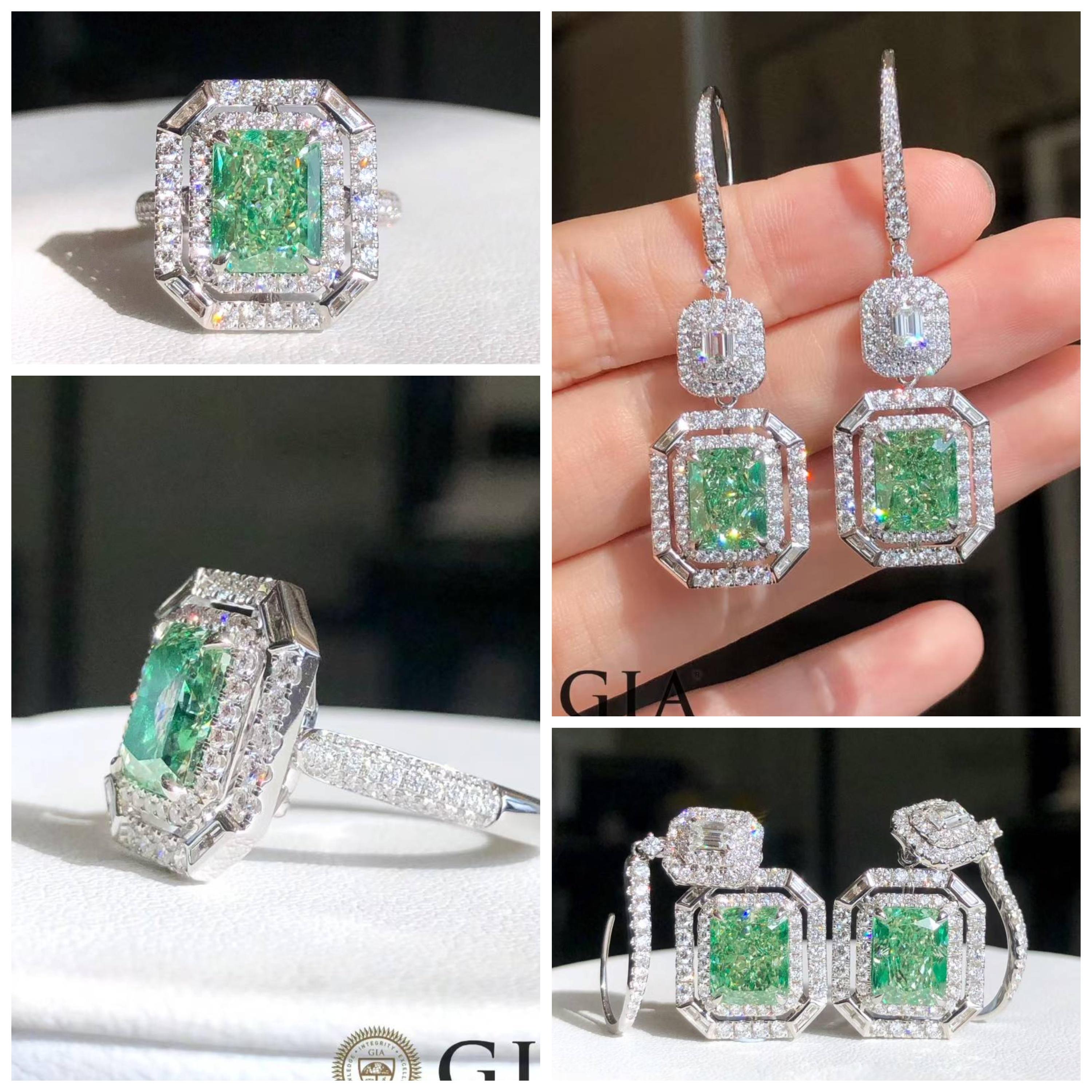 GIA Certified 6.50 Carat Fancy Green Diamond Earrings in 18K White Gold For Sale 8
