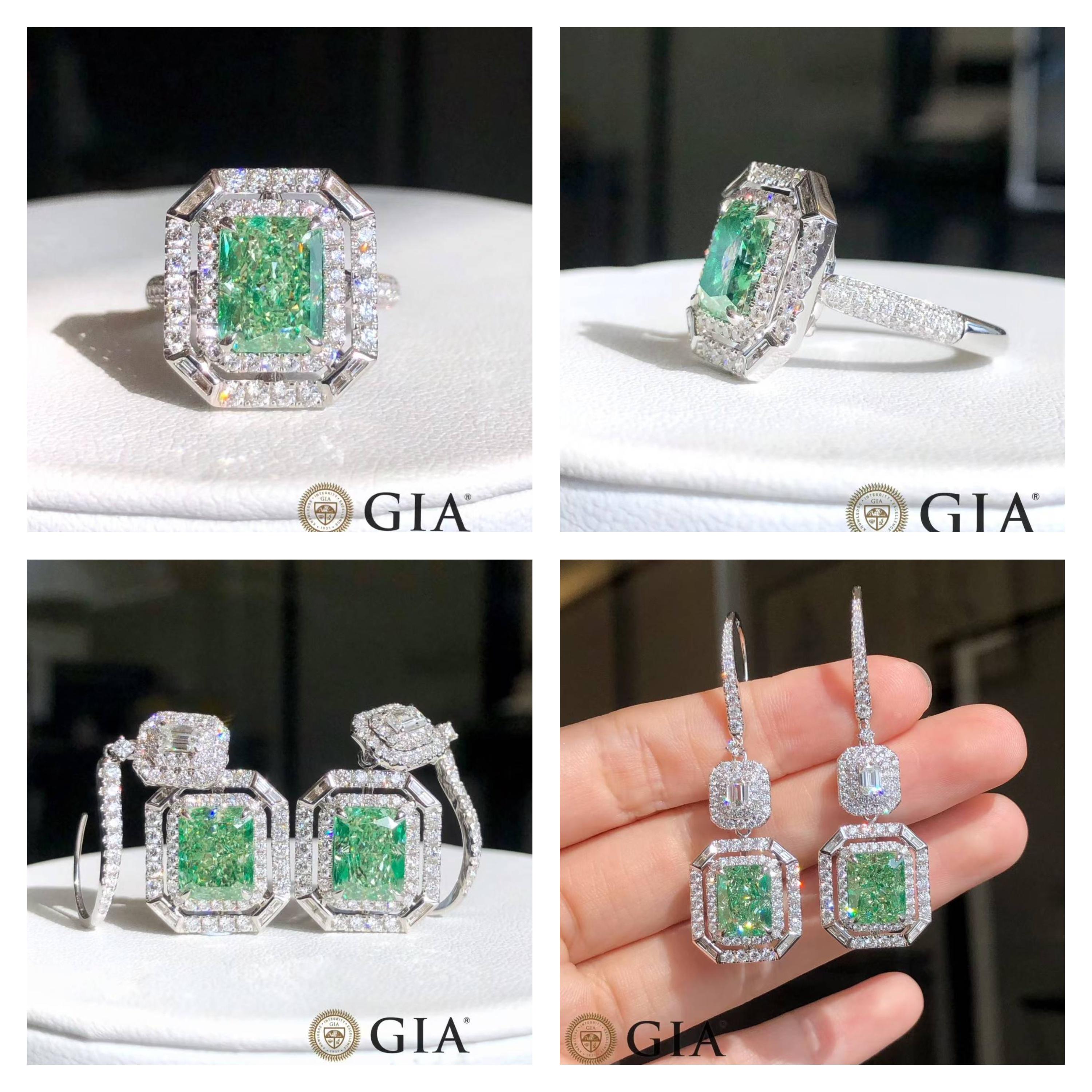 GIA Certified 6.50 Carat Fancy Green Diamond Earrings in 18K White Gold For Sale 10