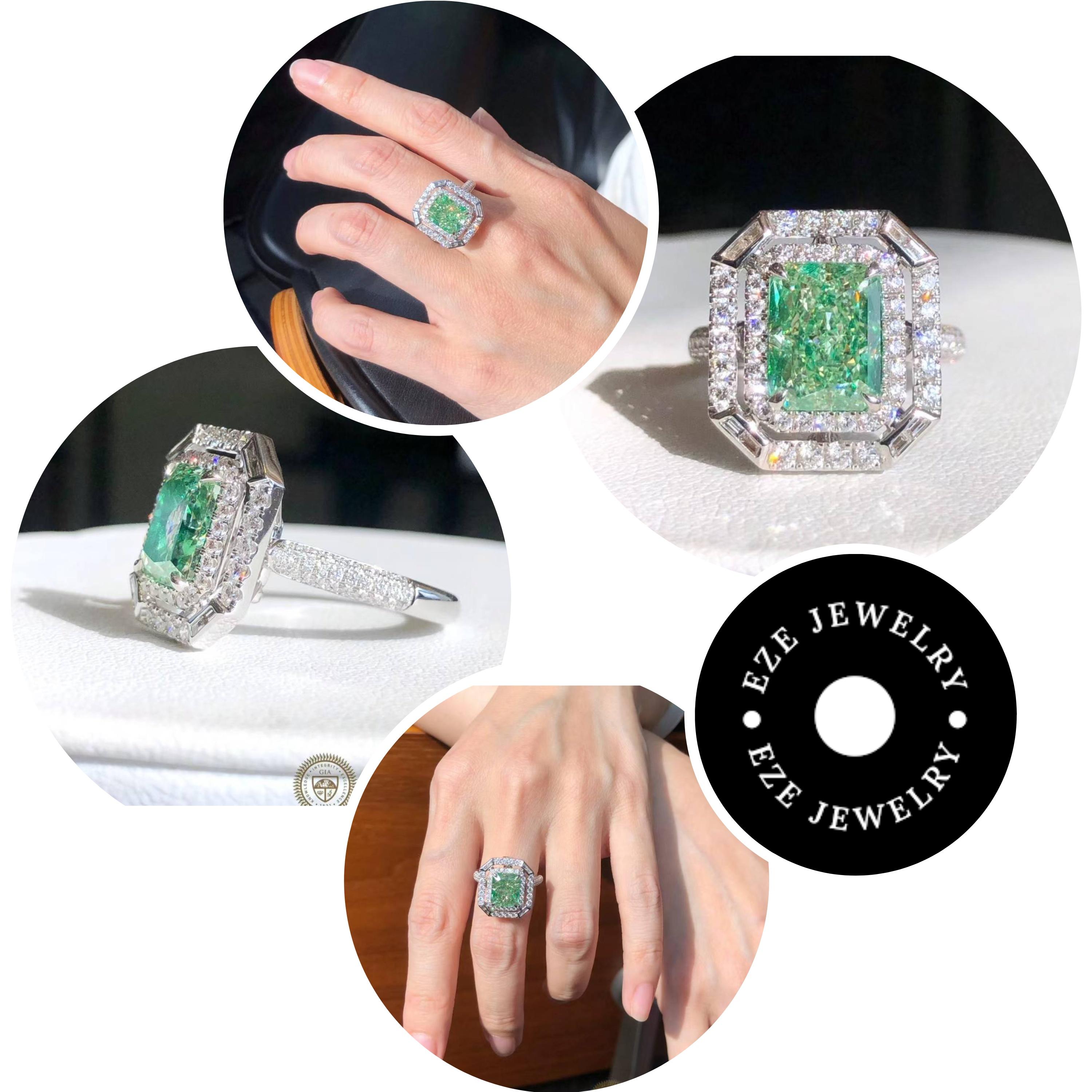 GIA Certified 6.50 Carat Fancy Green Diamond Earrings in 18K White Gold For Sale 11
