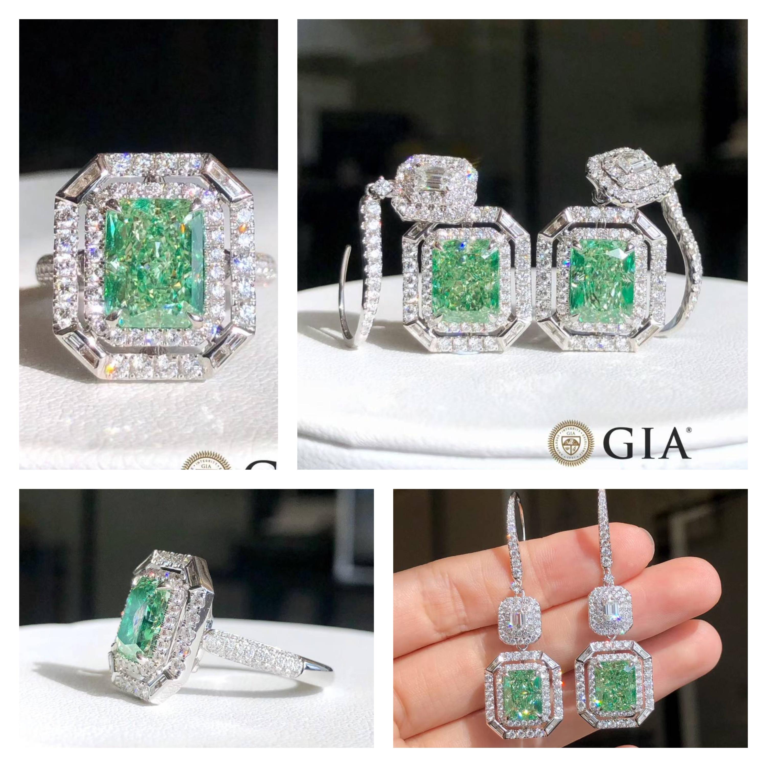 GIA Certified 6.50 Carat Fancy Green Diamond Earrings in 18K White Gold For Sale 12