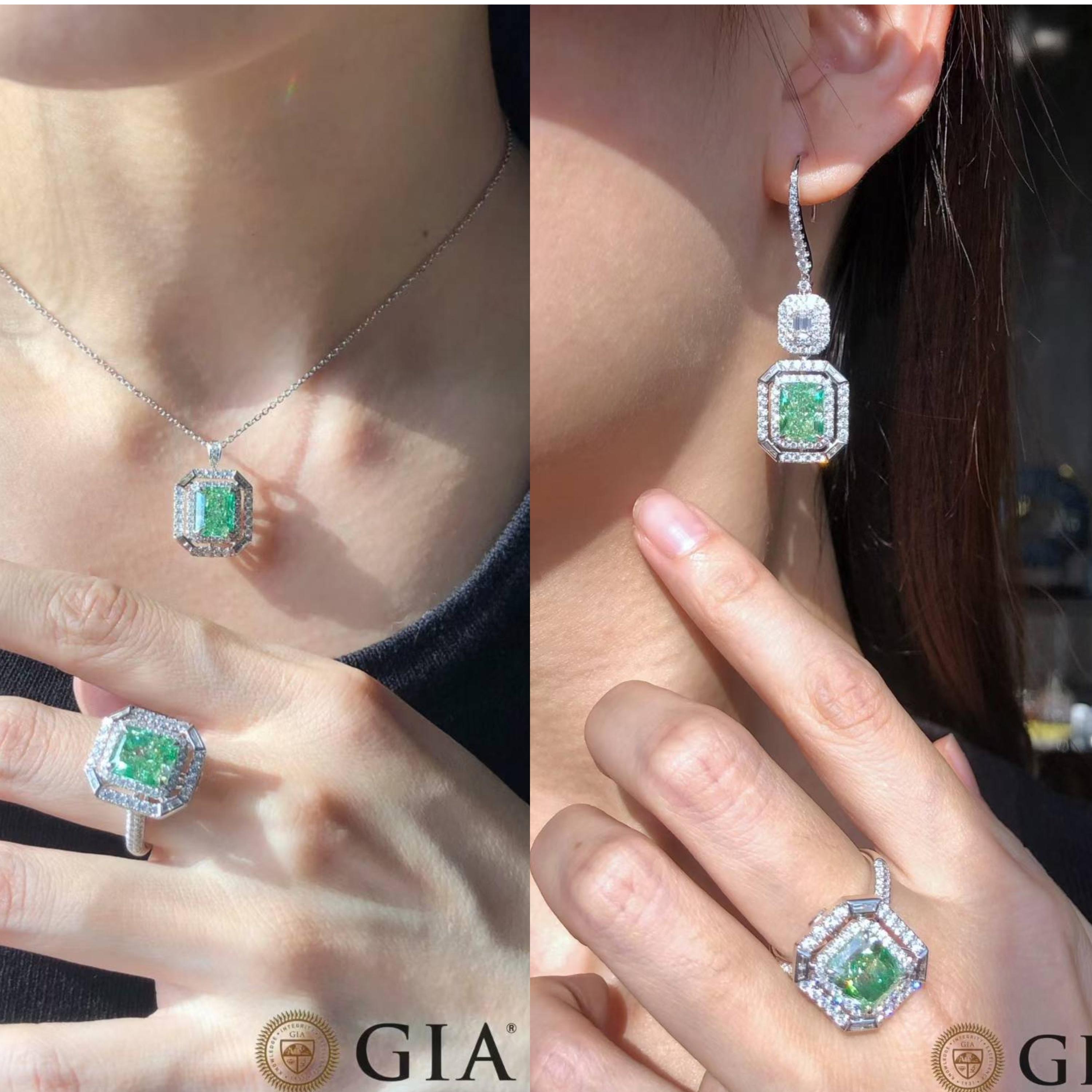 GIA Certified 6.50 Carat Fancy Green Diamond Earrings in 18K White Gold For Sale 13