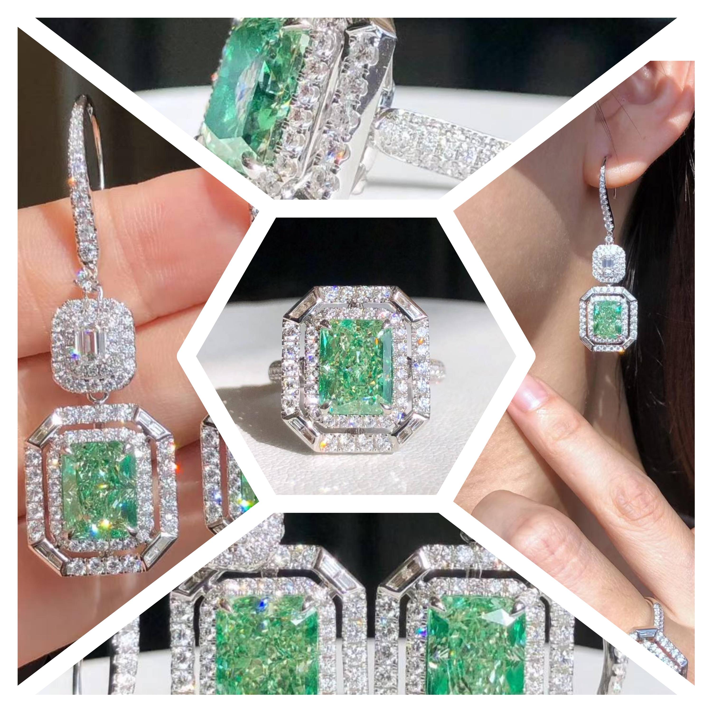 GIA Certified 6.50 Carat Fancy Green Diamond Earrings in 18K White Gold For Sale 2