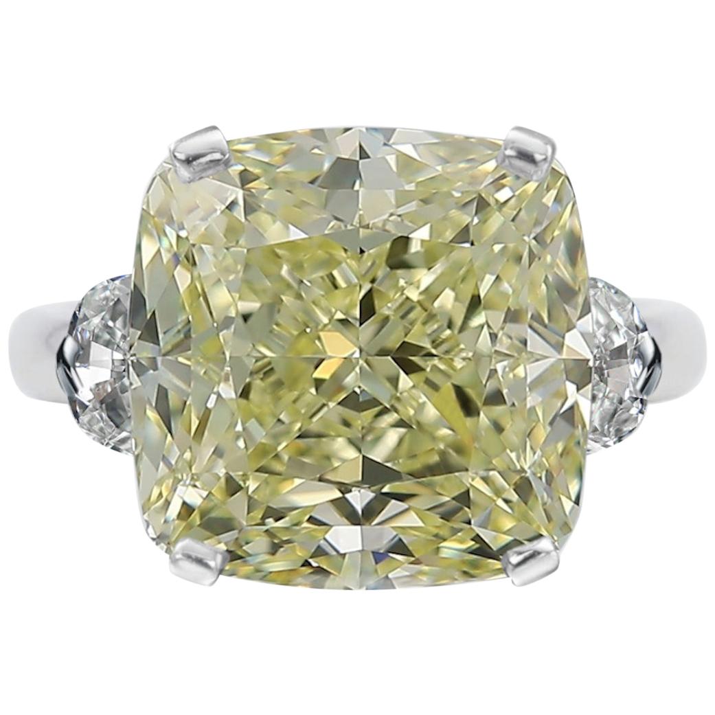 GIA Certified 6.50 Carat Fancy Light Yellow Cushion Diamond Ring VS Clarity