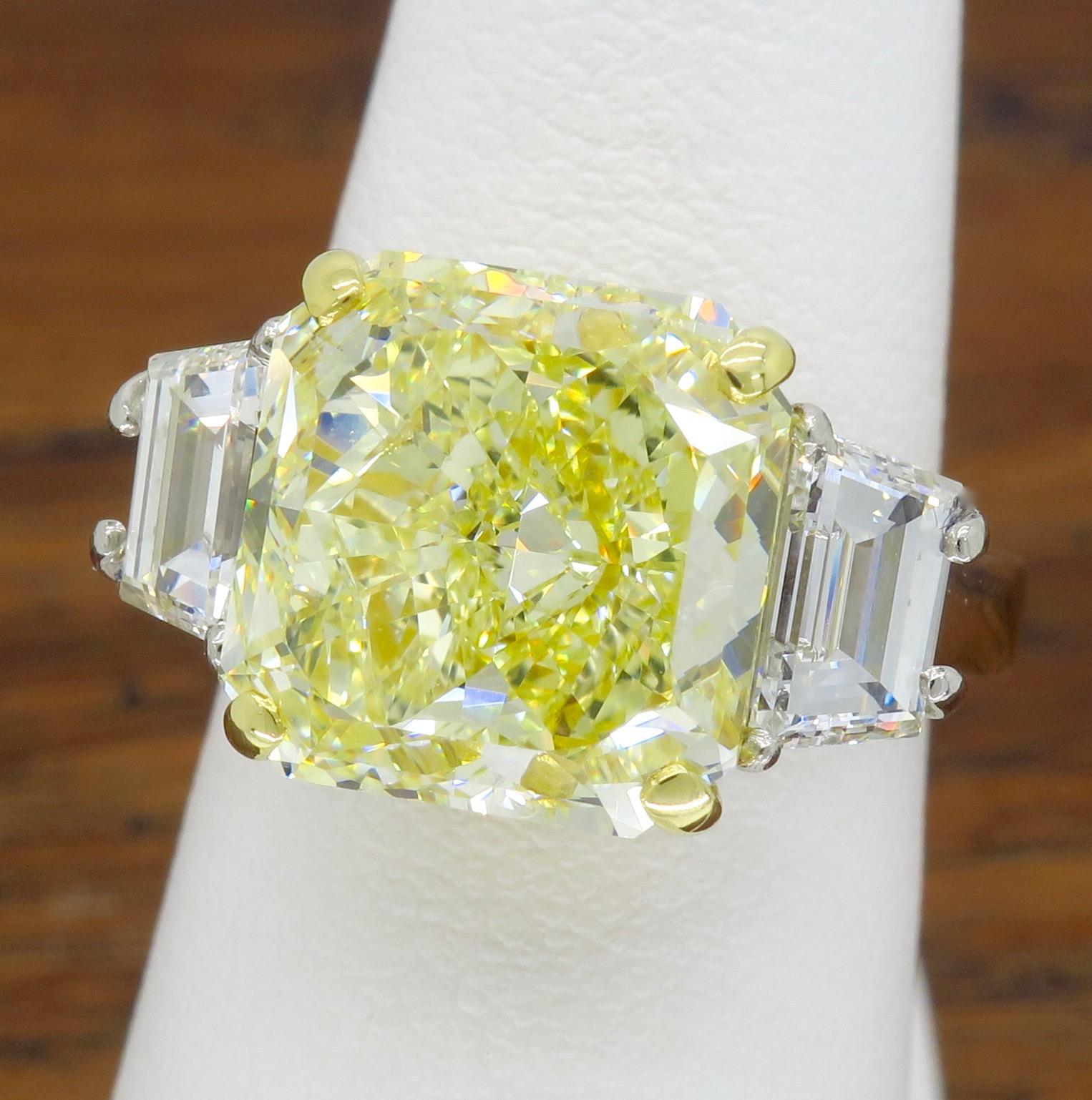 GIA Certified 6.50 Carat Fancy Yellow Diamond Three-Stone Ring  5