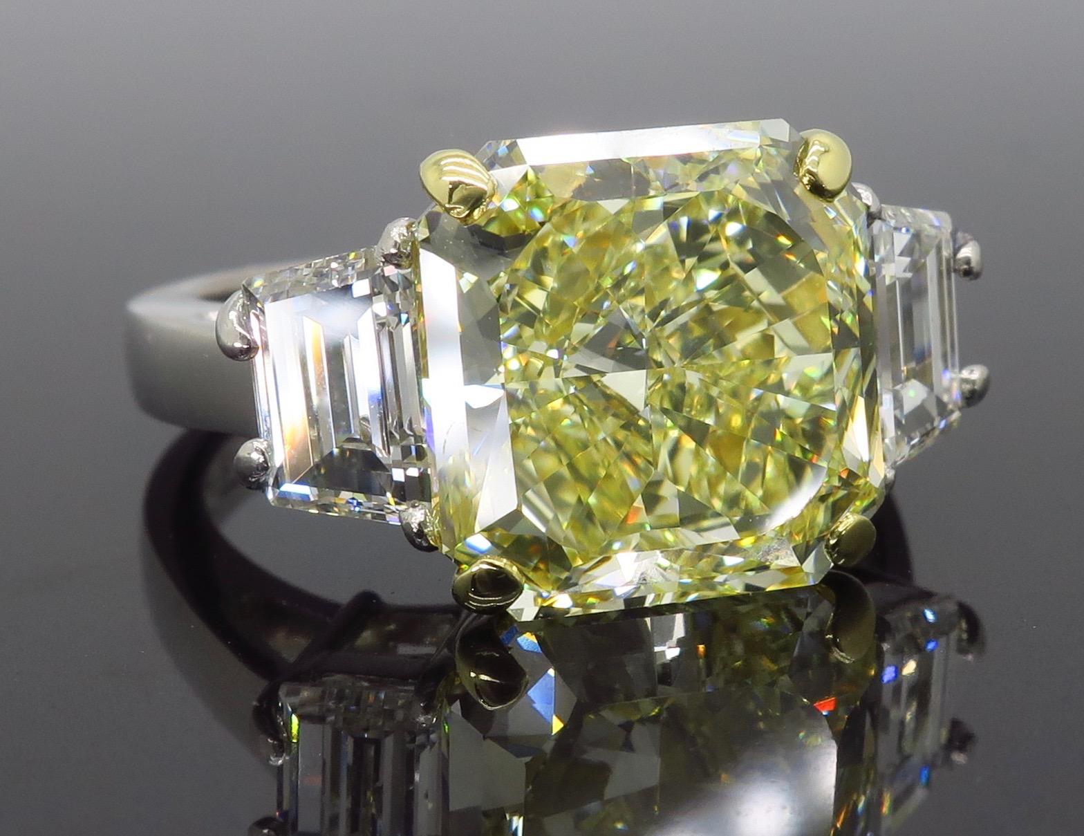GIA Certified 6.50 Carat Fancy Yellow Diamond Three-Stone Ring  1