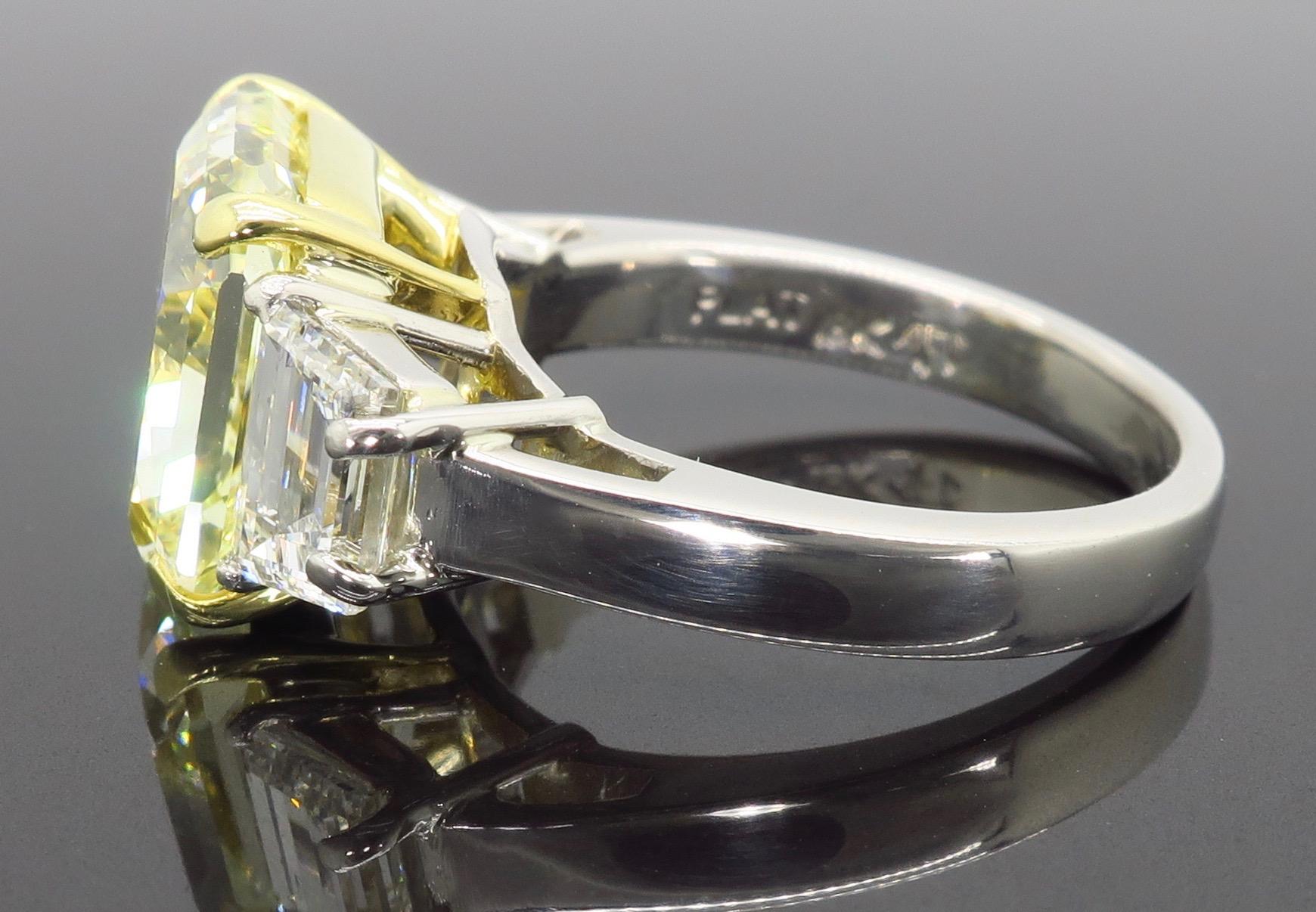 GIA Certified 6.50 Carat Fancy Yellow Diamond Three-Stone Ring  2