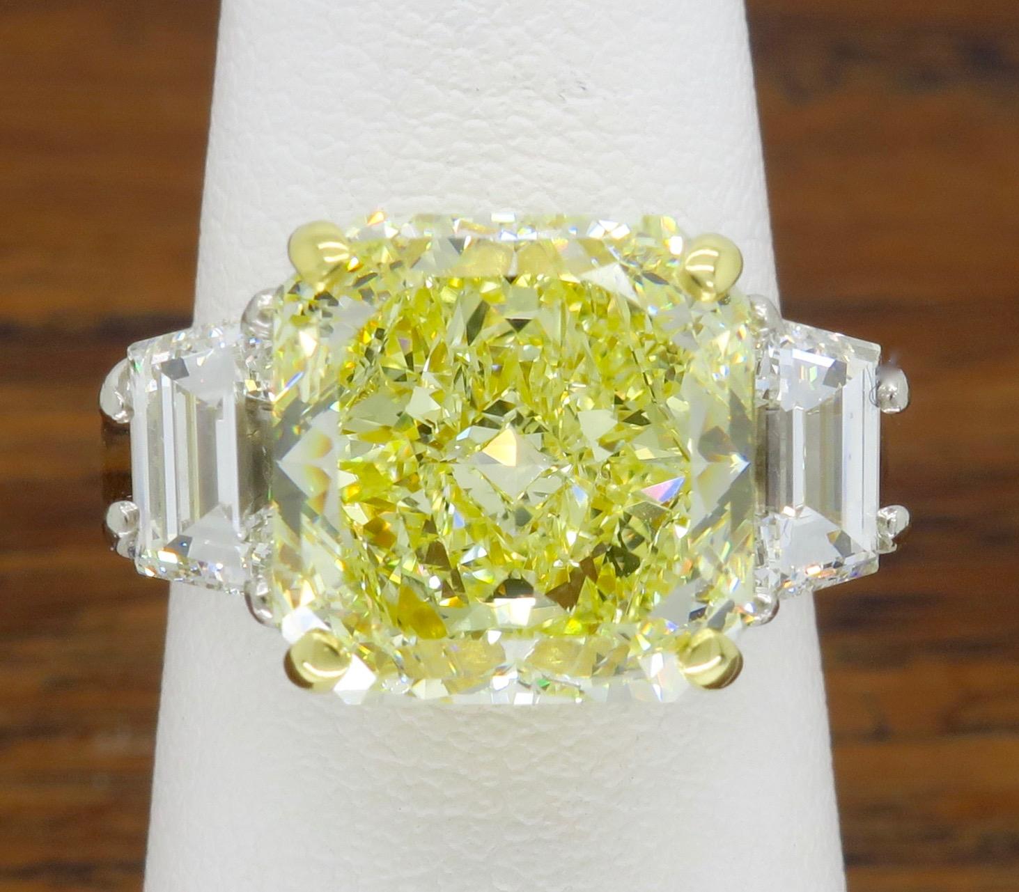 GIA Certified 6.50 Carat Fancy Yellow Diamond Three-Stone Ring  4