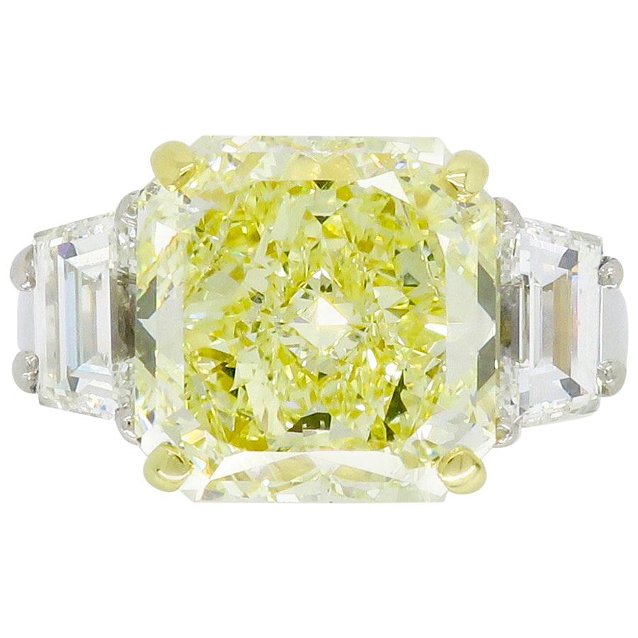 GIA Certified 6.50 Carat Fancy Yellow Diamond Three-Stone Ring 