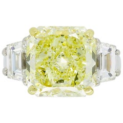 GIA Certified 6.50 Carat Fancy Yellow Diamond Three-Stone Ring