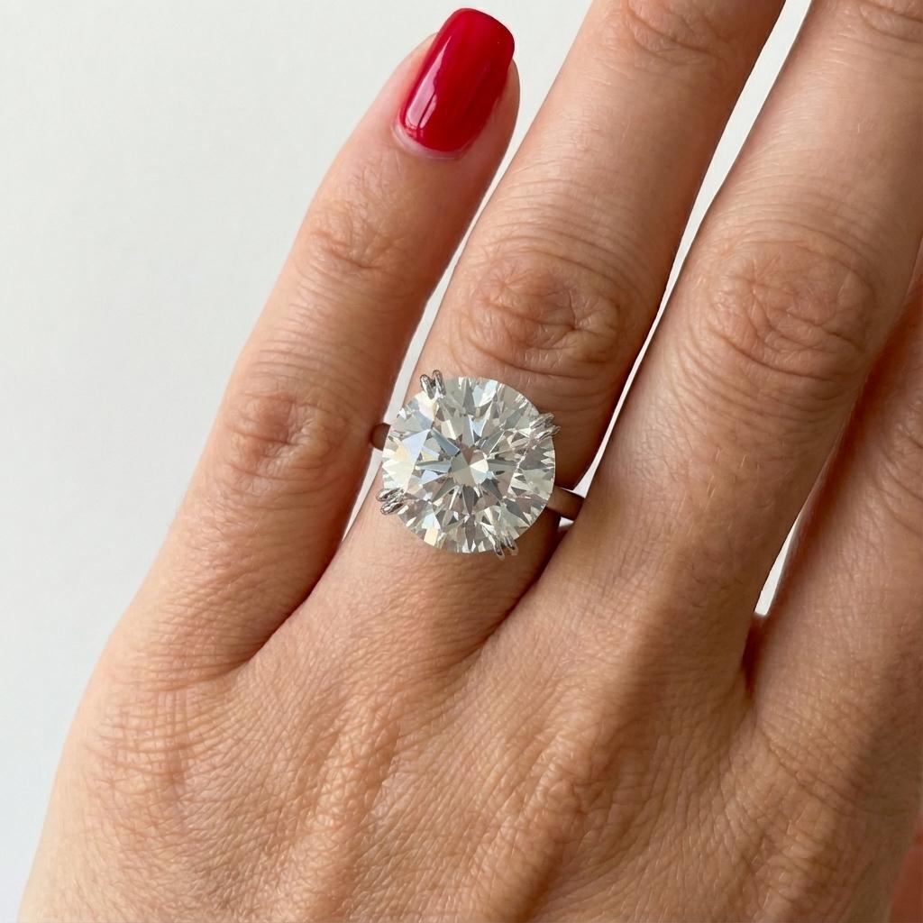 Taille ronde Bague en diamant rond brillant de 6,50 carats certifiée par le GIA en vente