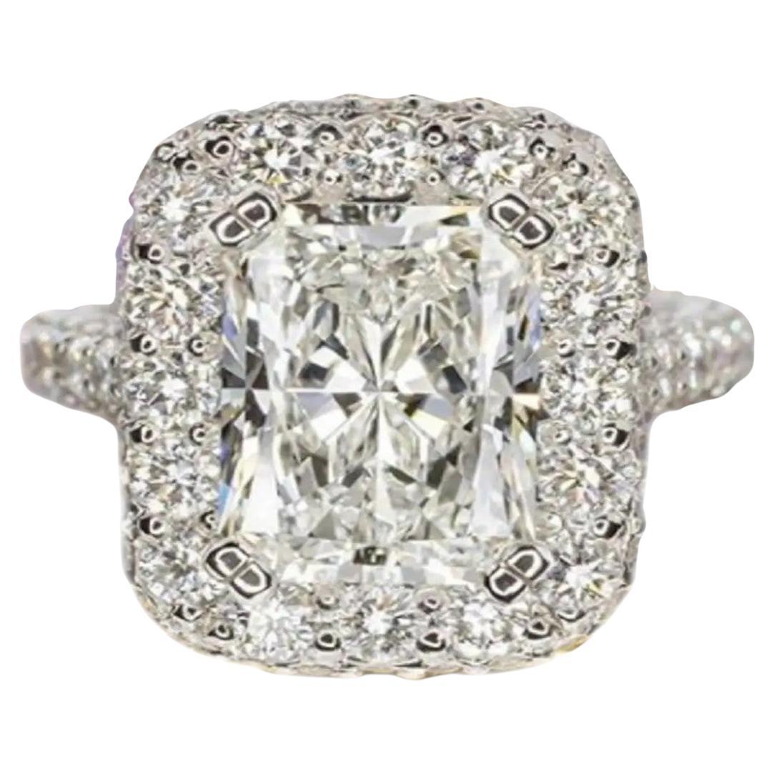 GIA Certified 6.50 Carat Radiant Cut Diamond Halo Ring 