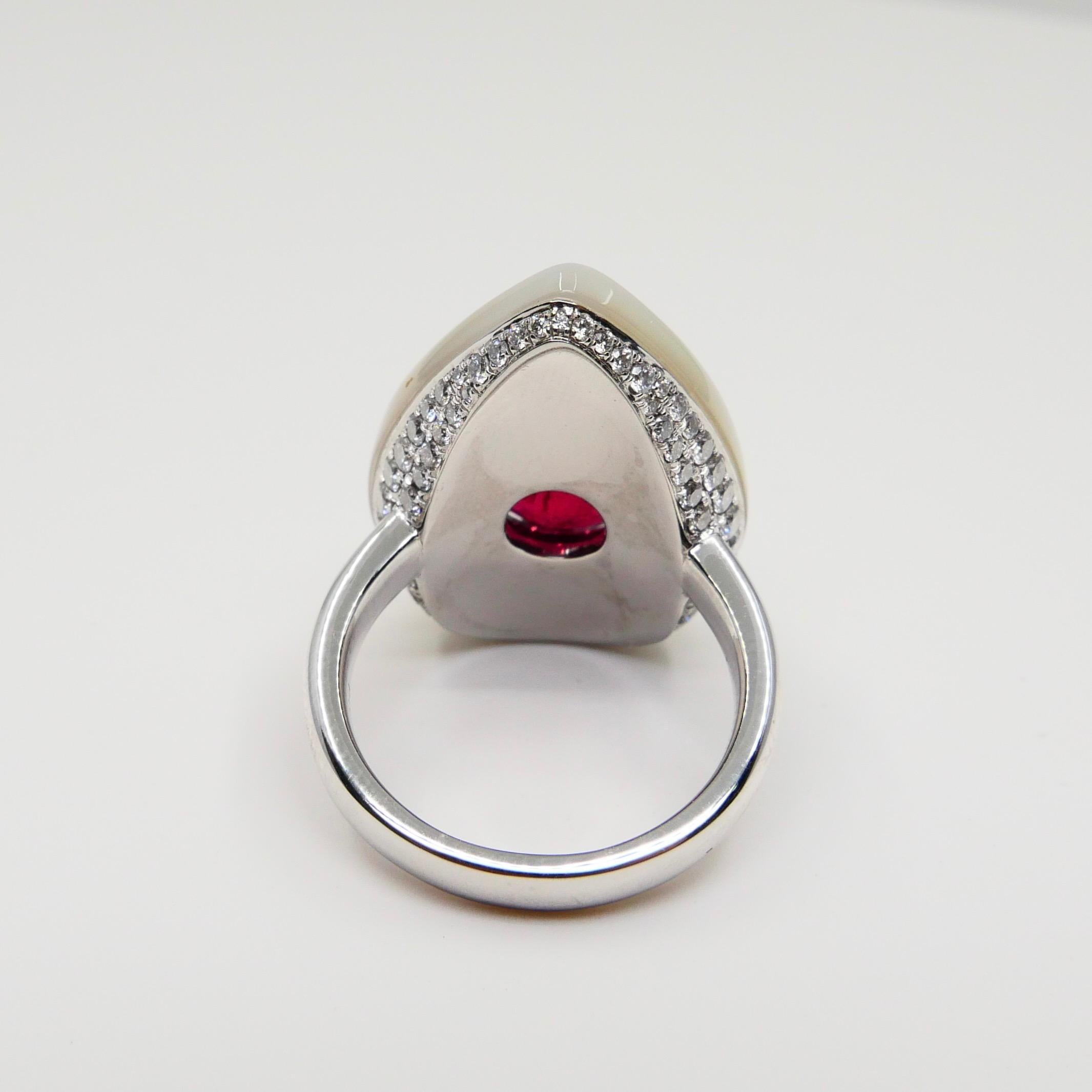 GIA Certified 6.50 Cts No Heat Red Spinel, Mother of Pearl & Diamond Ring 6