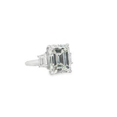 GIA Certified 6.50 Emerald Cut Diamond Three Stone Platinum Engagement Ring