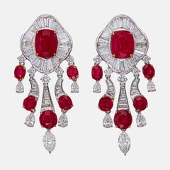 Boucles d'oreilles en diamant rubis certifié GIA de 6,51 carats en sang de pigeon de Birmanie sans chaleur en 18K