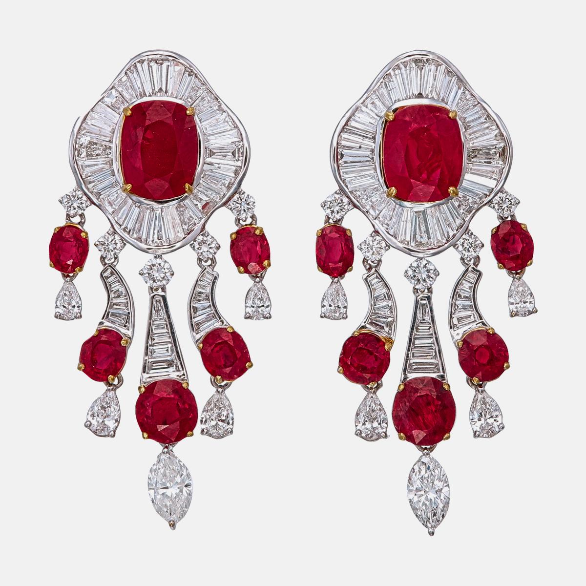 GIA Certified 6.51 Carat Burma Pigeon Blood No Heat Ruby Diamond Earrings in 18K