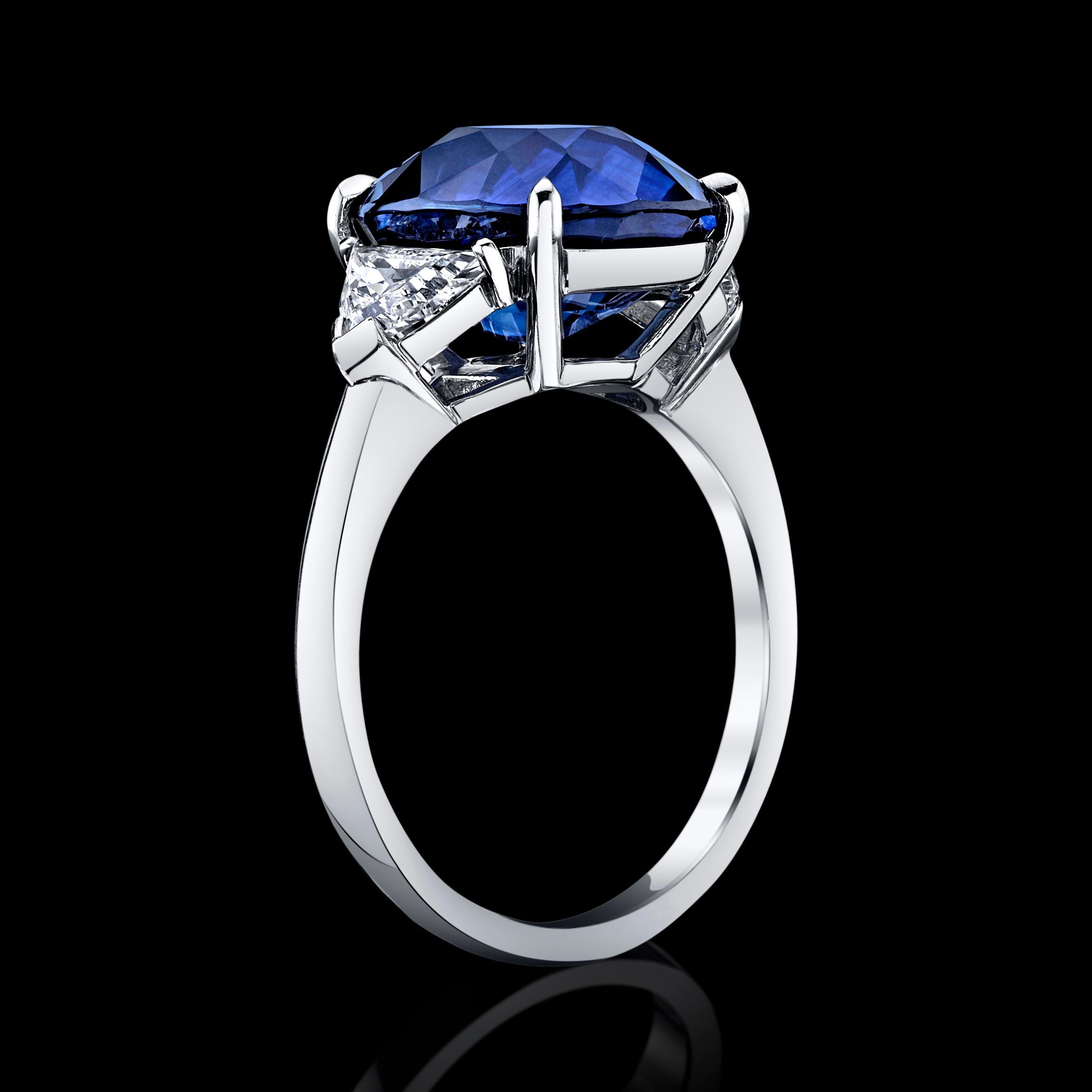 Women's GIA Certified 6.51 Carat Cushion Deep Blue Sapphire and Diamond Ring For Sale
