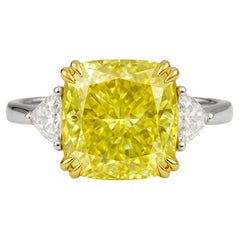 GIA Certified 6.51 Carat Fancy Yellow Cushion Cut Diamond Engagement Ring