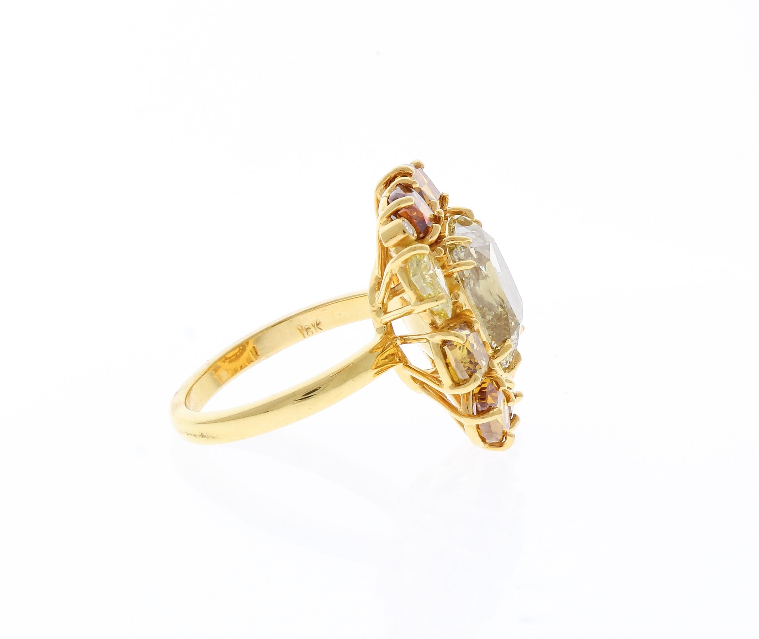 GIA Certified 6.52 Carat Fancy Brownish Yellow Cushion Cut Diamond Cocktail Ring In New Condition In Chicago, IL