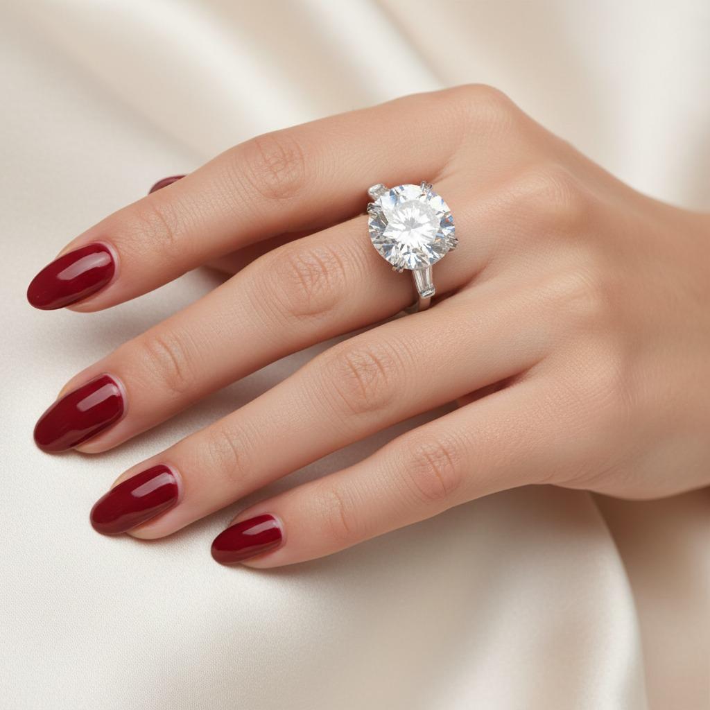 Taglio rotondo Anello con diamante Brilliante rotondo certificato GIA da 6,52 carati e Baguette affusolate in vendita