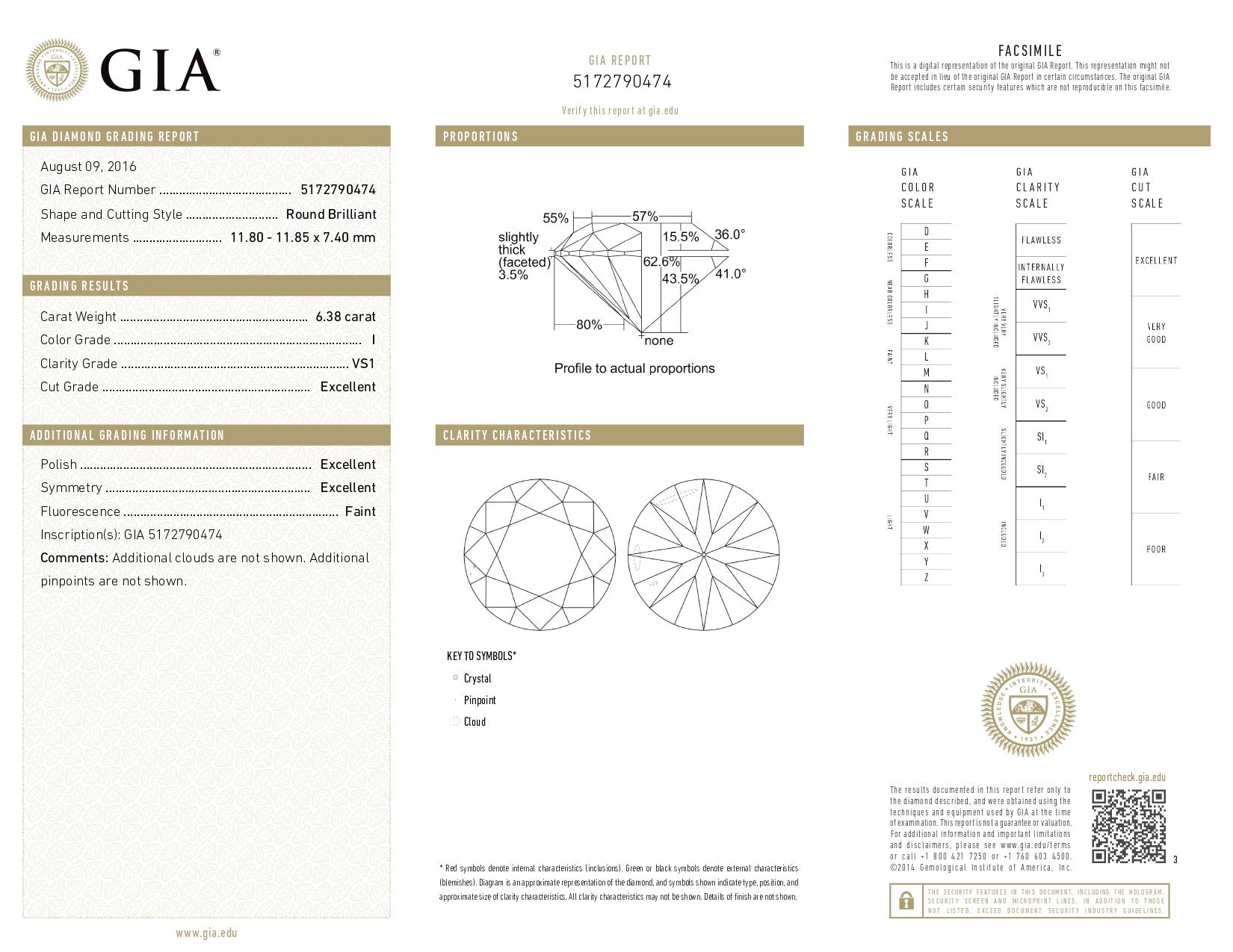 Anello con diamante Brilliante rotondo certificato GIA da 6,52 carati e Baguette affusolate In condizioni Nuovo in vendita a Chicago, IL