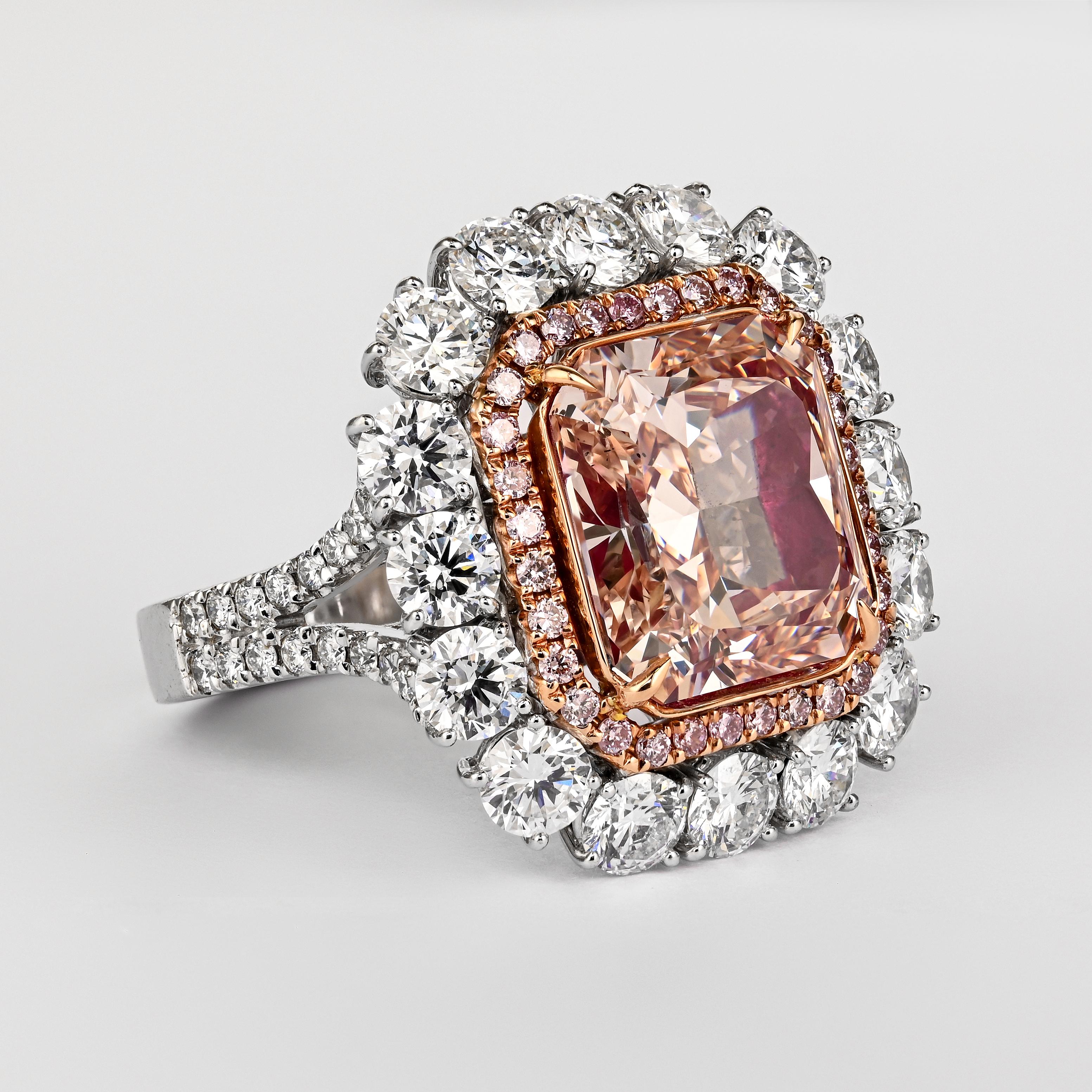 GIA Certified 6.53 Carat Fancy Pink-Brown & White Diamond Ring in 18K Rose Gold For Sale 1