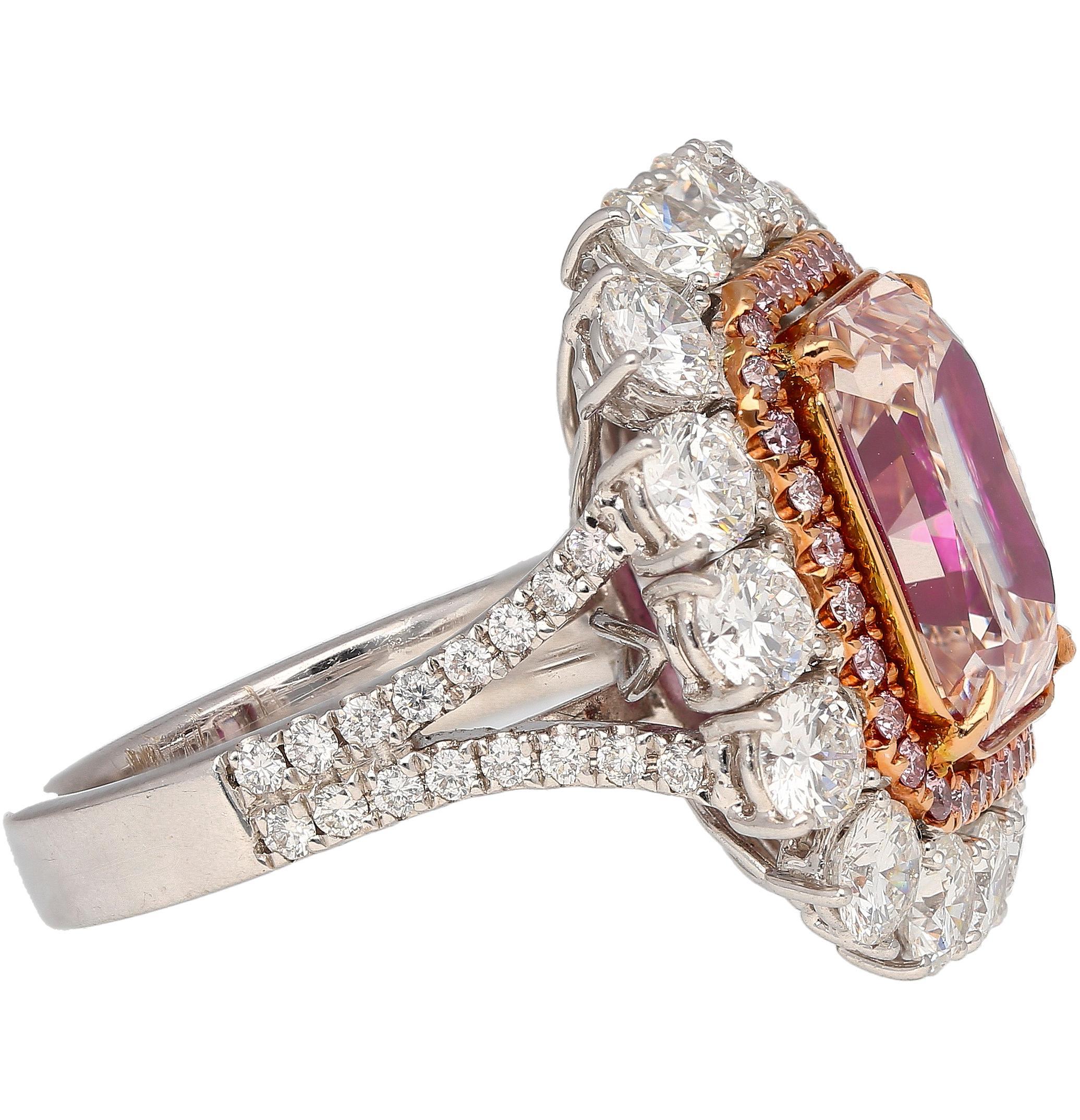 Bague en or rose 18 carats certifiée GIA et ornée de 6,53 carats de diamants roses, bruns et blancs de fantaisie Pour femmes en vente
