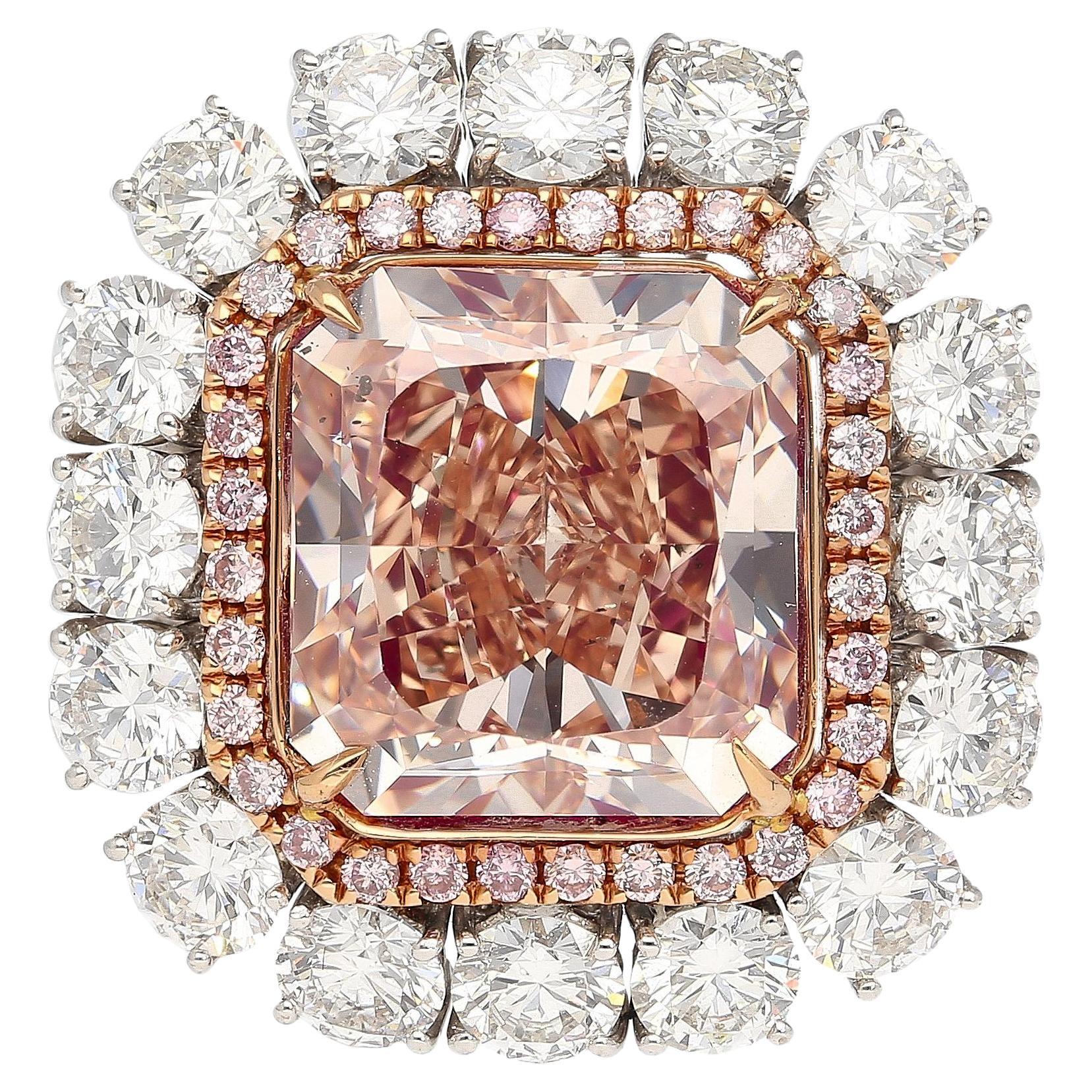 GIA Certified 6.53 Carat Fancy Pink-Brown & White Diamond Ring in 18K Rose Gold For Sale