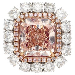 GIA Certified 6.53 Carat Fancy Pink-Brown & White Diamond Ring in 18K Rose Gold