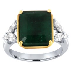 GIA Certified 6.53 Carat Green Emerald Platinum & 18K Yellow Gold Diamond Ring