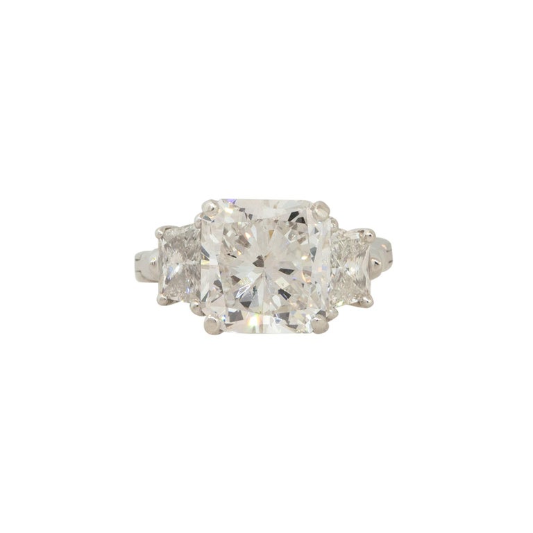 Women's GIA Certified 6.53 Carat Radiant Cut Diamond Engagement Ring Platinum In Stock For Sale