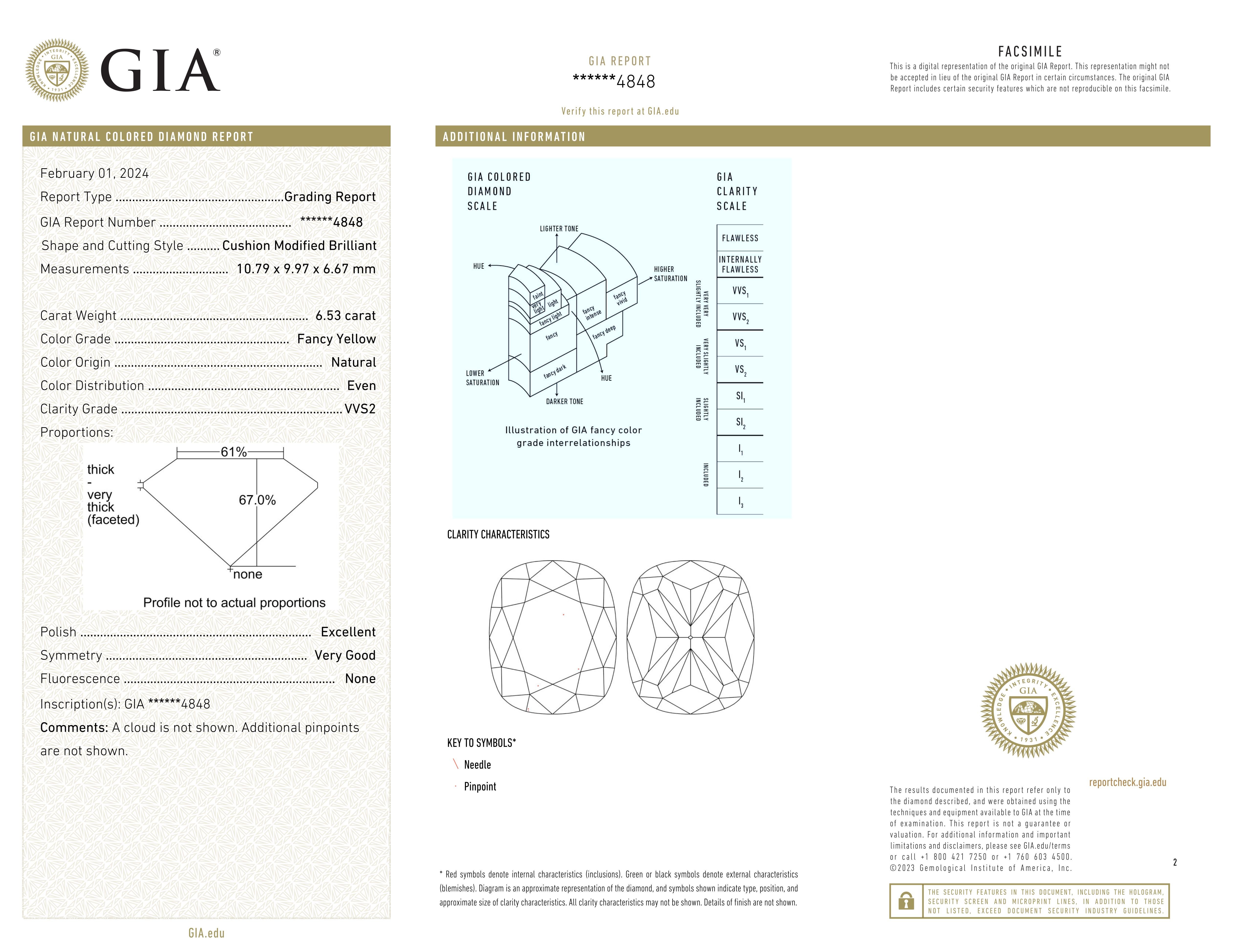 Cushion Cut GIA Certified 6.53 Ct. Fancy Yellow Diamond Engagement Platinum Ring For Sale