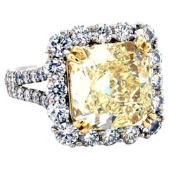 GIA Certified 6.54 Carat Fancy Light Yellow Cushion Cut 18K Gold Diamond Ring