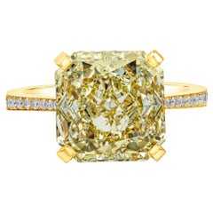 GIA Certified 6.54 Carat Fancy Yellow Radiant Cut Diamond Engagement Ring