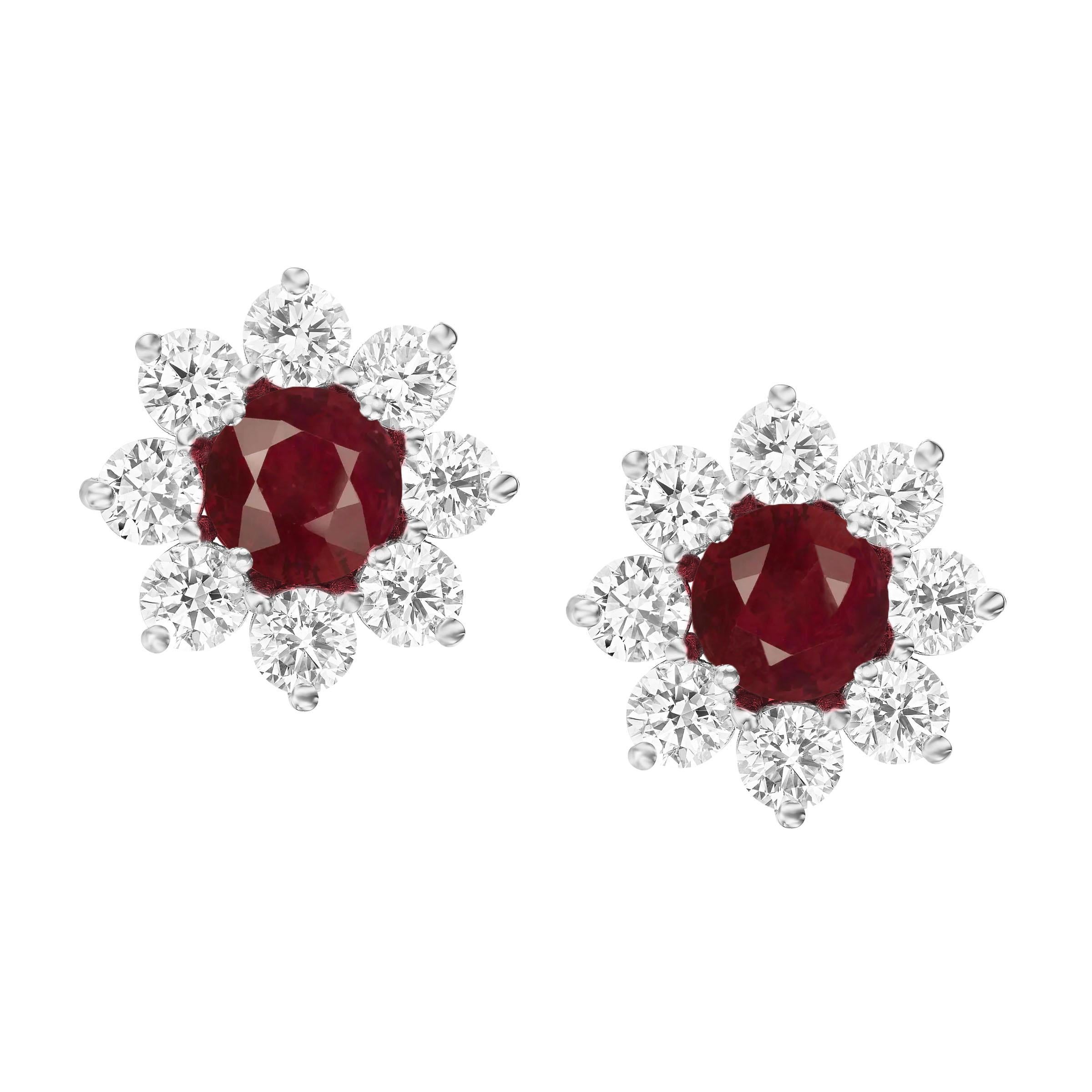 GIA Certified 6.54 Carat Ruby Diamond Halo Earrings In New Condition For Sale In Rome, IT