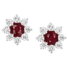 GIA Certified 6.54 Carat Ruby Diamond Halo Earrings