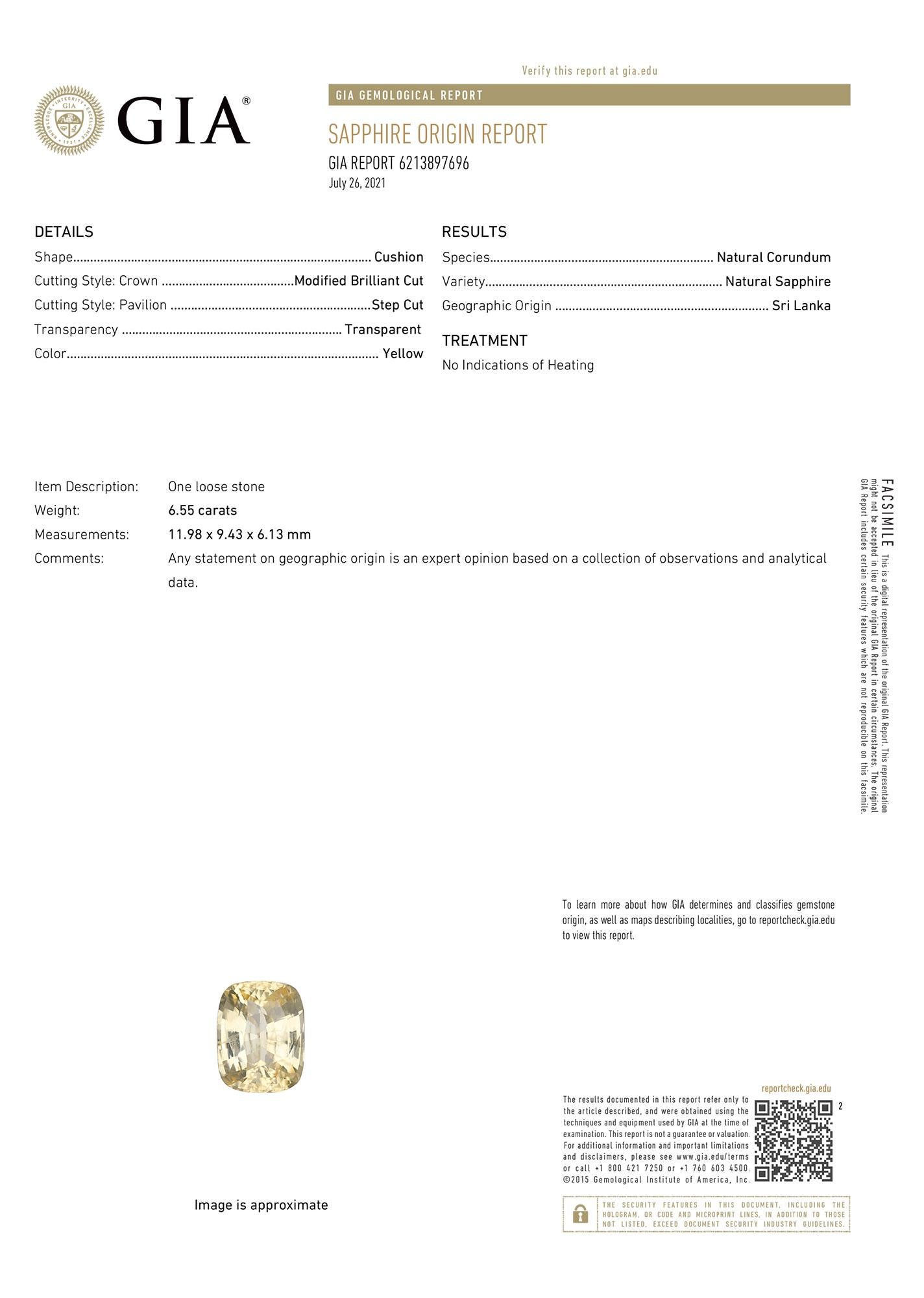 GIA zertifizierter 6,55 länglicher Kissenschliff, gelber Saphir ohne Hitze, Halo-Diamantring im Angebot 3