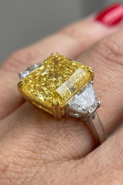 GIA Certified 6 Carat Fancy Intense Yellow Diamond Radiant Ring
