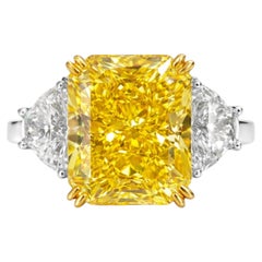GIA Certified 6.56 Carat Fancy Intense Yellow Diamond Radiant Ring