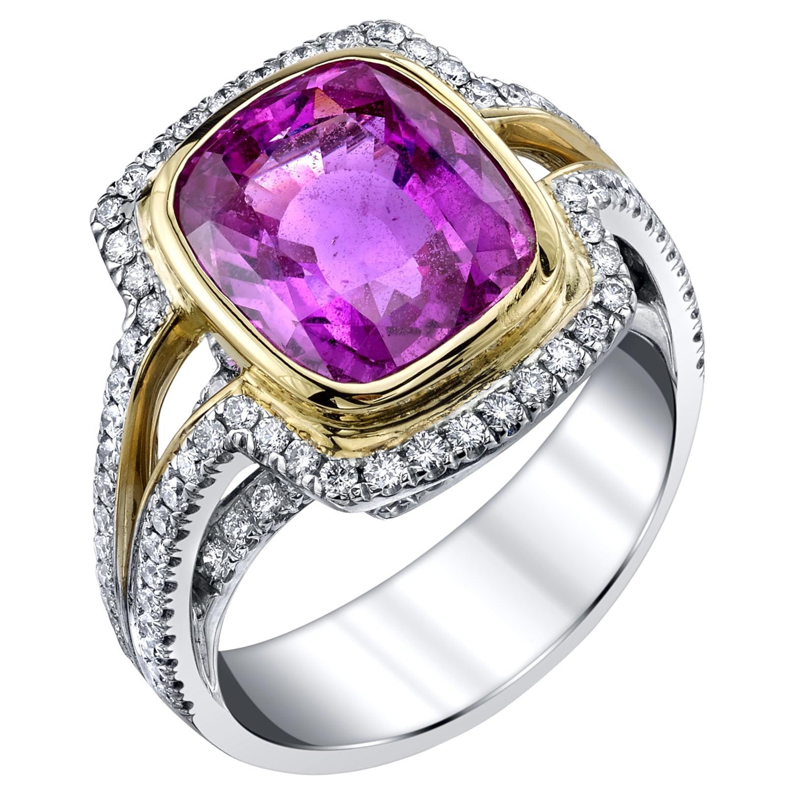 GIA Certified 6.56 Carat Pink Sapphire and Diamond Cocktail Ring in 18k Gold