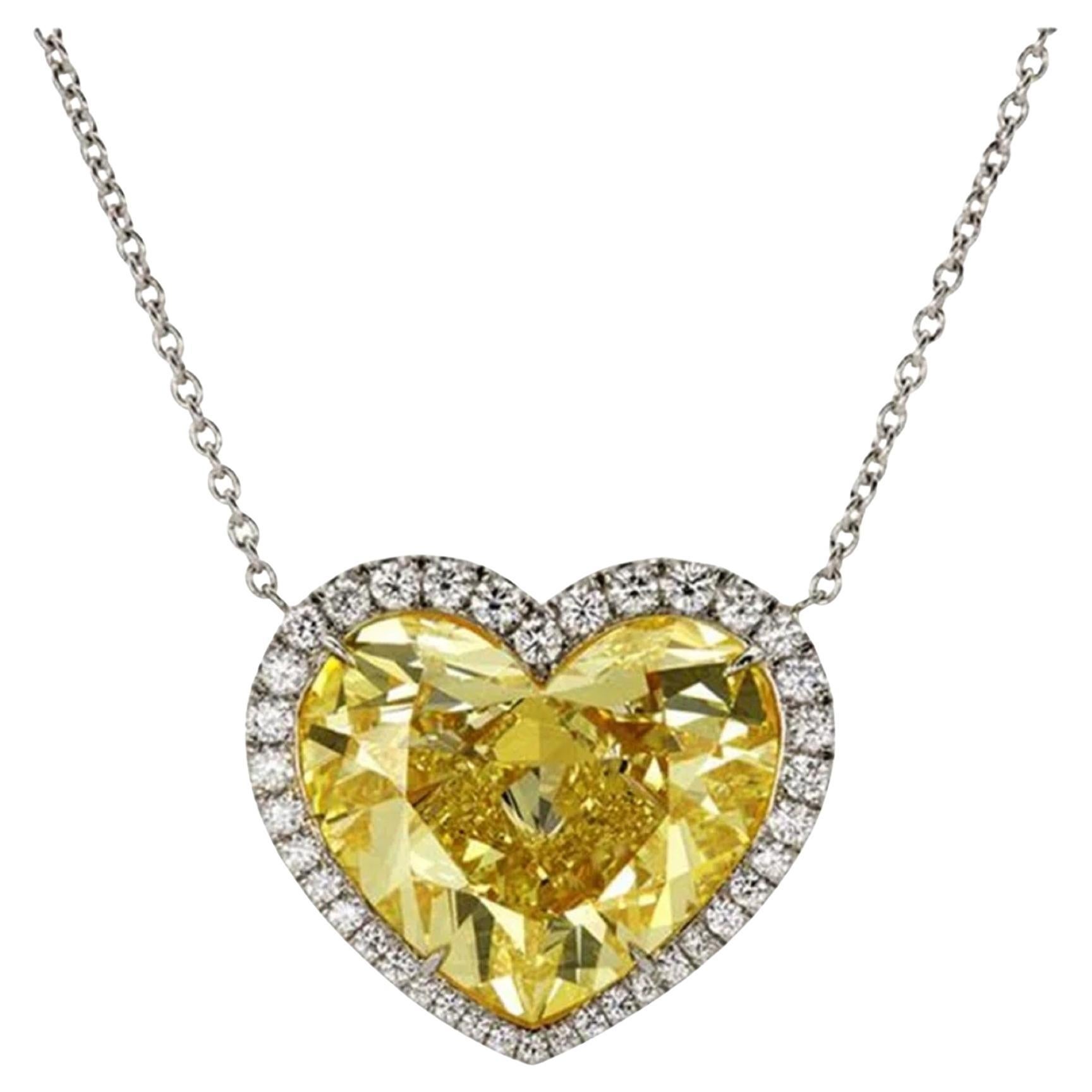 GIA Certified 6.58 Carat Heart Shape Fancy Yellow Diamond Pendant Necklace