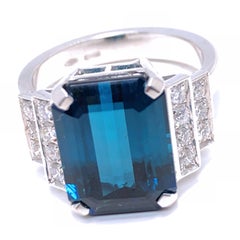 Berca GIA Certified 6.58 Karat Octagonal Cut Blue Tourmaline White Diamond Ring