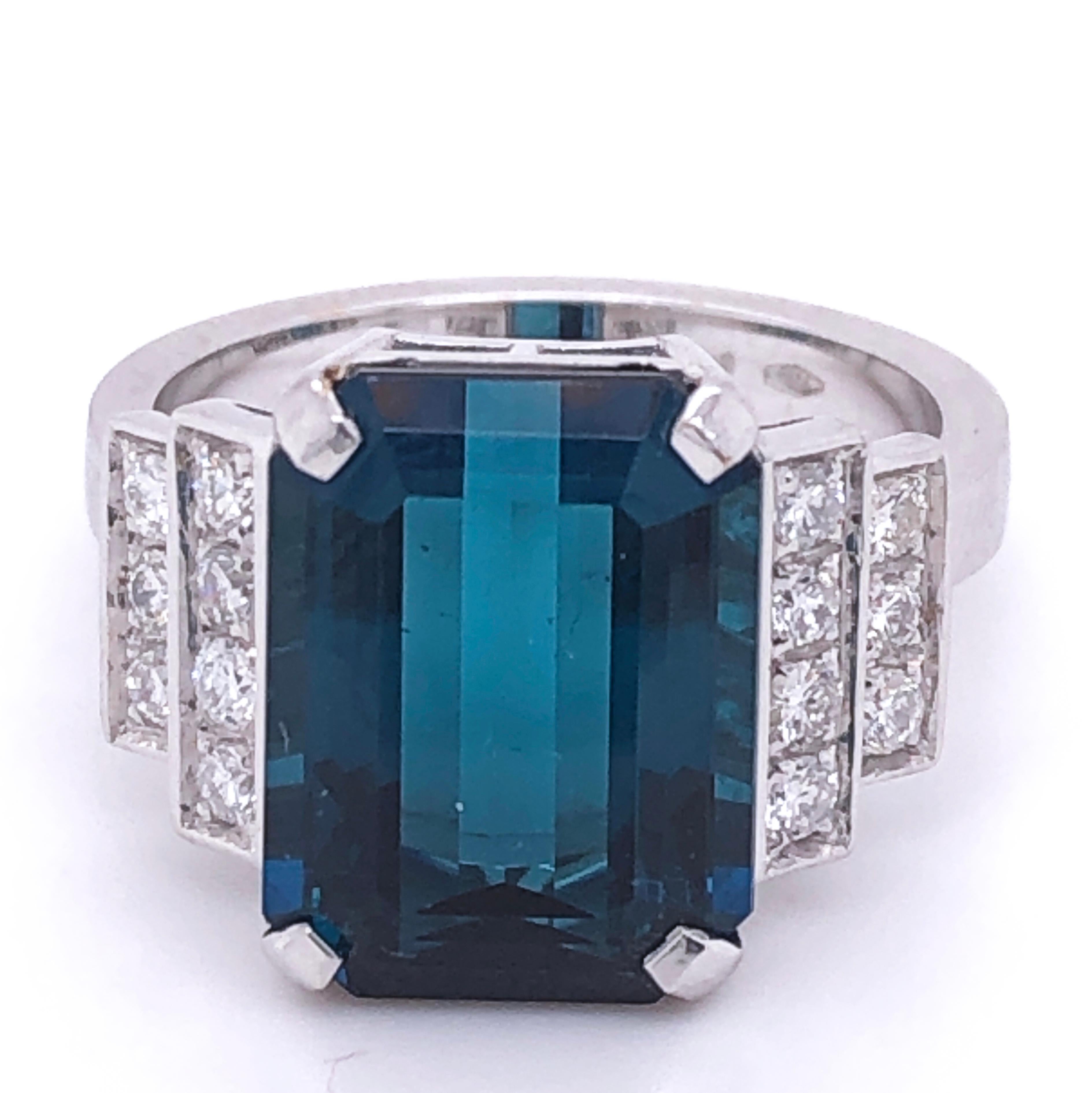 Women's Berca GIA Certified 6.58 Karat Octagonal Cut Blue Tourmaline White Diamond Ring For Sale