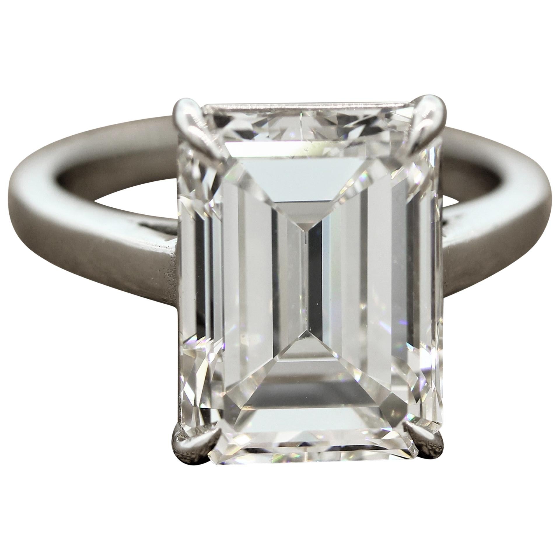 GIA Certified 6.58 Carat Emerald Cut Diamond Engagement Ring, H-VS1 For Sale