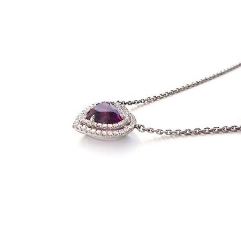 Brilliant Cut GIA Certified 6.59 Carat Natural Red-Purple Sapphire Diamond Platinum Pendant For Sale