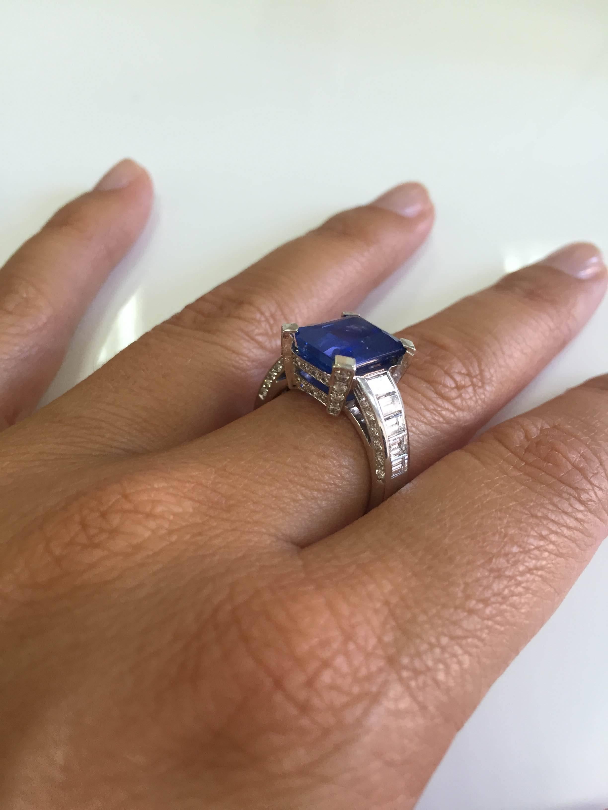 GIA Certified 6.59 Carat Sapphire Diamond Gold Ring For Sale 7