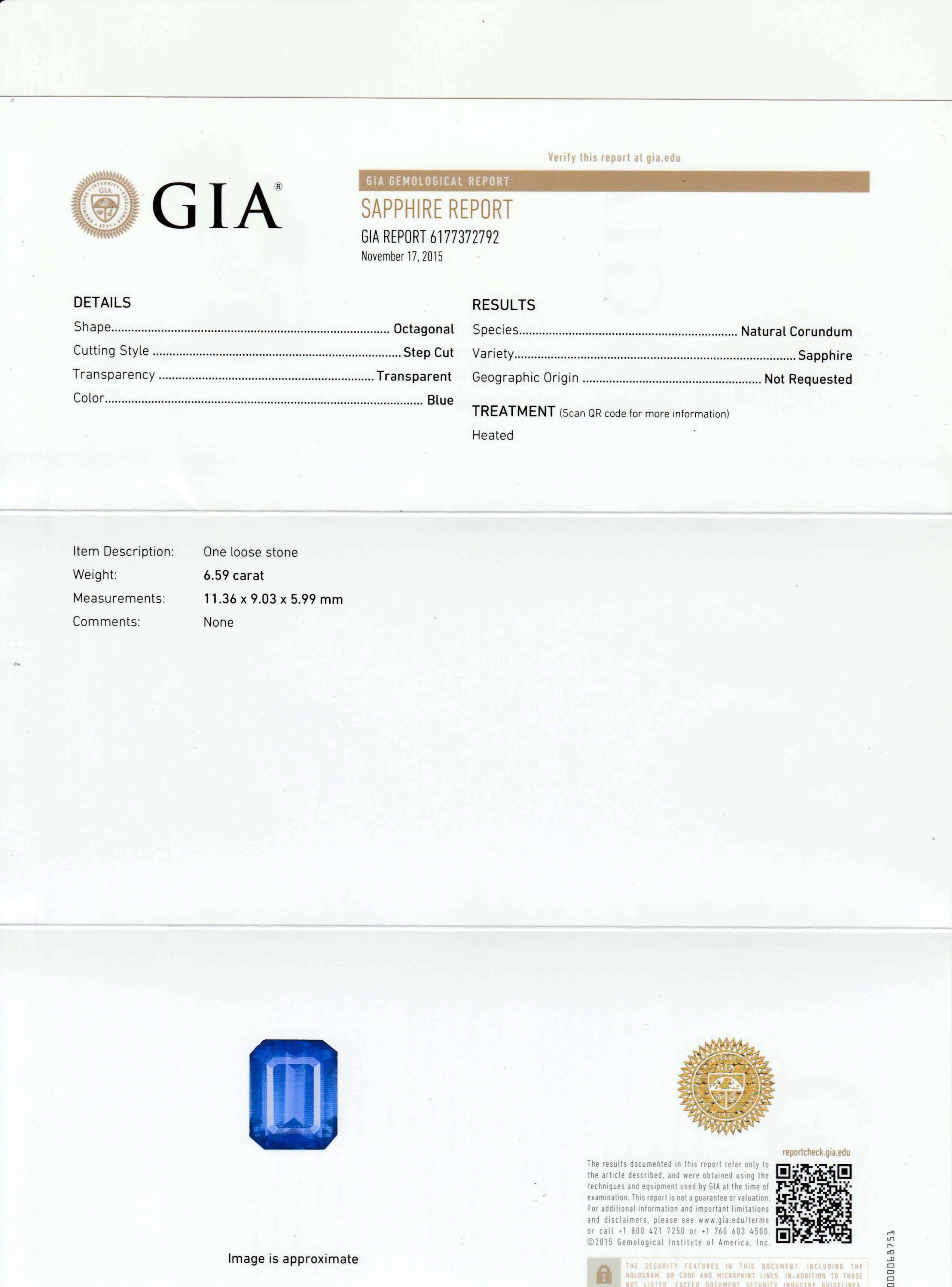 GIA Certified 6.59 Carat Sapphire Diamond Gold Ring For Sale 9
