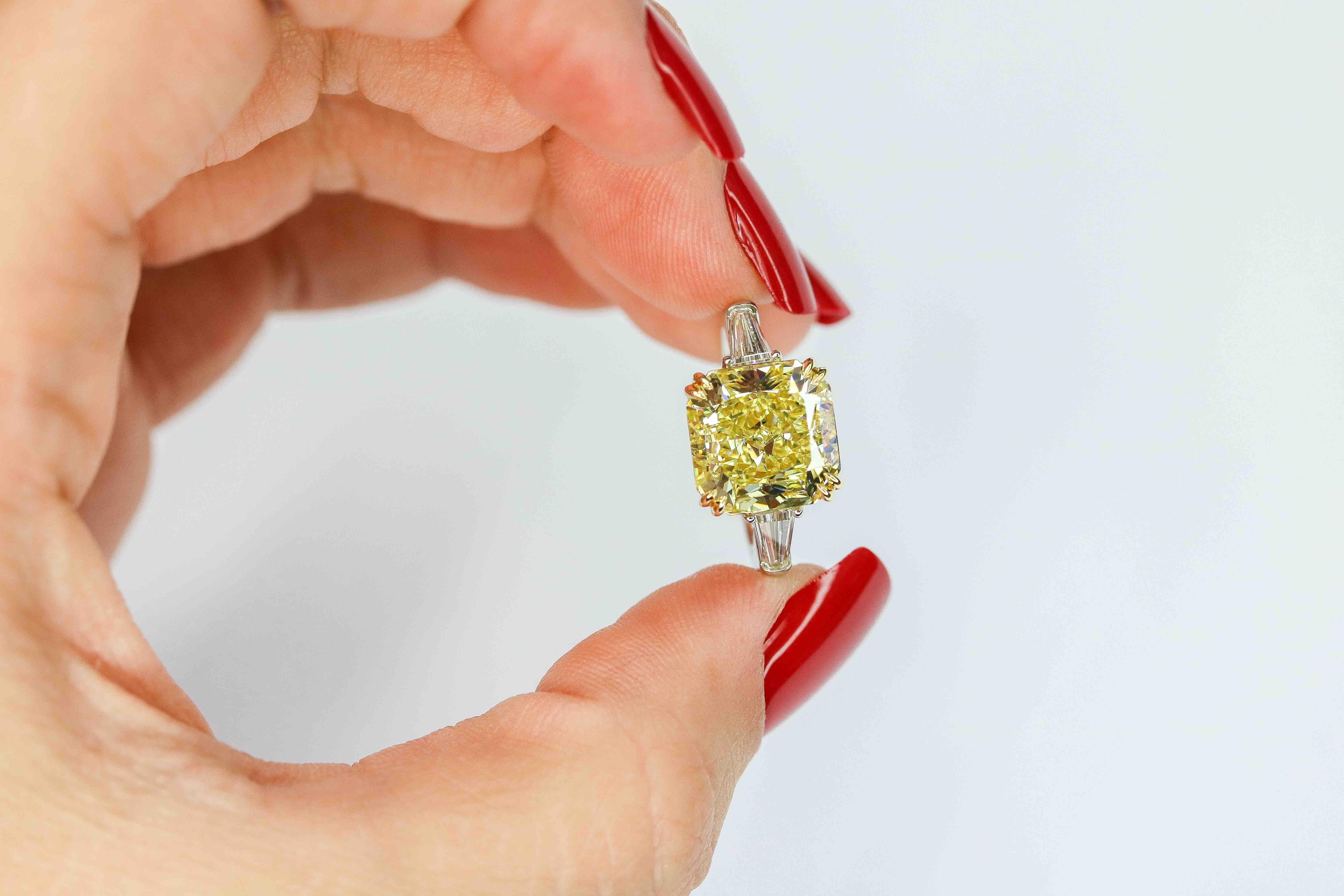 Women's GIA Certified 5.07 Carat Radiant Fancy Yellow Diamond Ring For Sale
